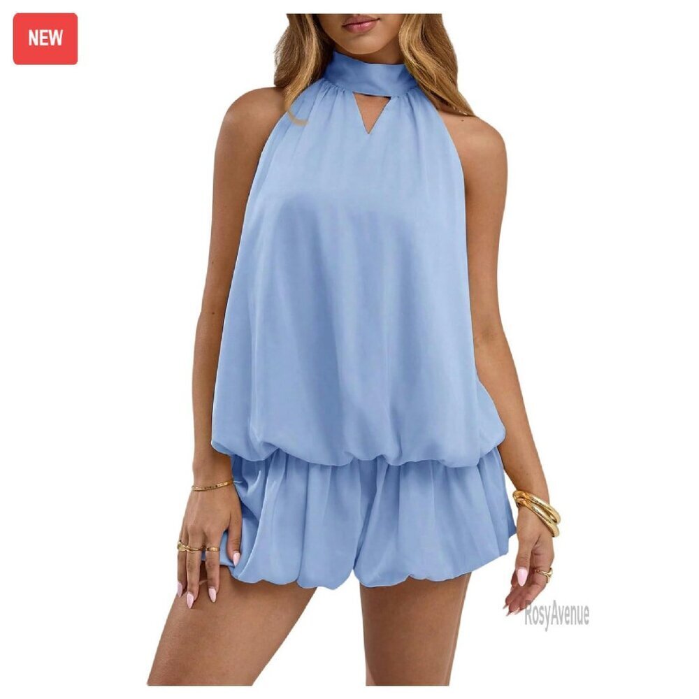 Satin Halter Mini Dress with Cut Out Back and Ruffle Hem